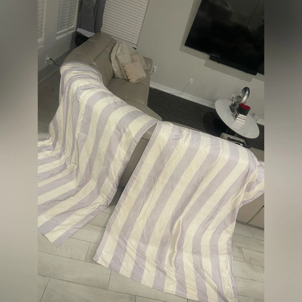2 Pottery Barn Kids Lilac Stripe 100% Silk dupioni curtain panels
